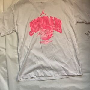Jordan White Tee with Bold Pink Logo